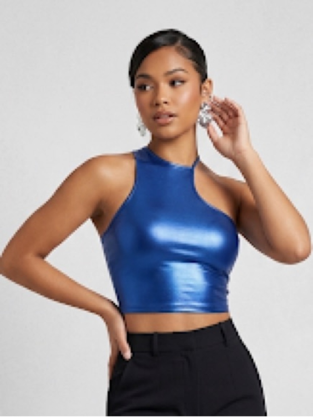 SHEIN Metallic Blue Asymmetrical Crop Tank